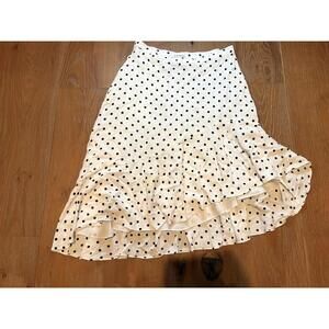 Club Monaco White Polka Dot Skirt Ruffled Hem Parisian Chic Size 6